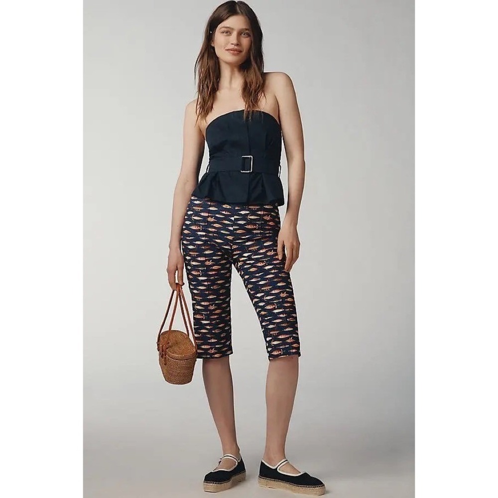 NWT!! Anthropologie MAEVE Fishing Lures Capri Pants Elastic Waist Cropped Medium